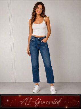 Wild Fable Womens High Rise Straight Ankle Blue Jeans Raw Hems Size 00
